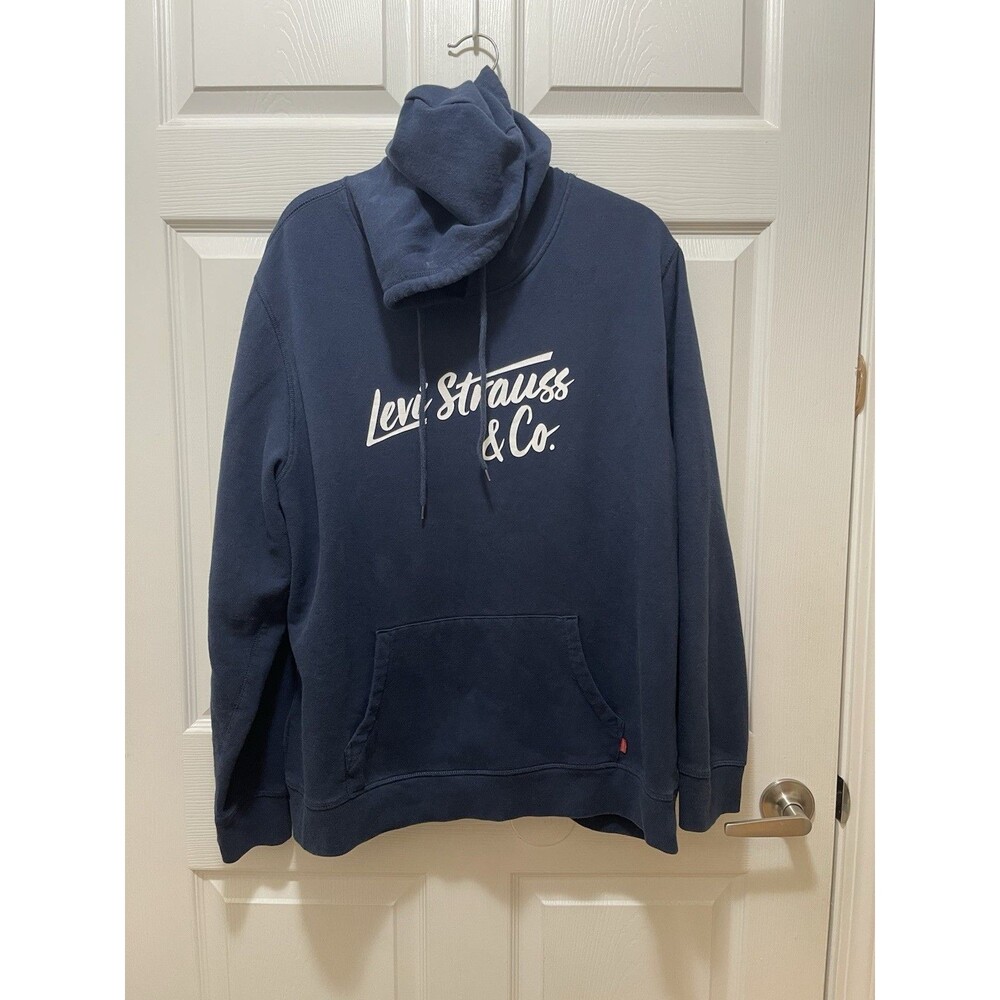 Levis Hoodie Mens Drawstring Pullover Logo Sweatshirt Size XXL Blue Spellout